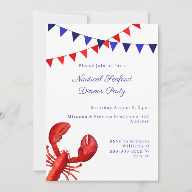 Invitation Dîner de fruits de mer nautiques pour une soirée d (Devant)