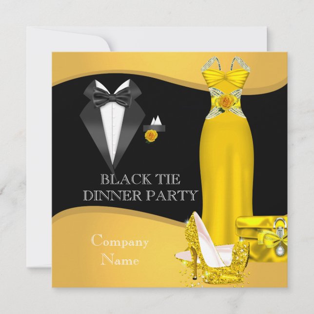 Invitation Dîner de gala corporatif cravate noire jaune (Devant)