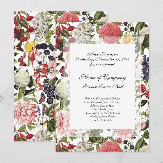 Invitation Dîner de gala dansant au jardin botanique élégant (Devant / Derrière)