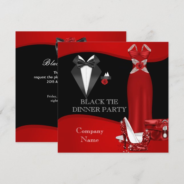Invitation Dîner de gala d'entreprise cravate noire rouge 3 (Devant / Derrière)