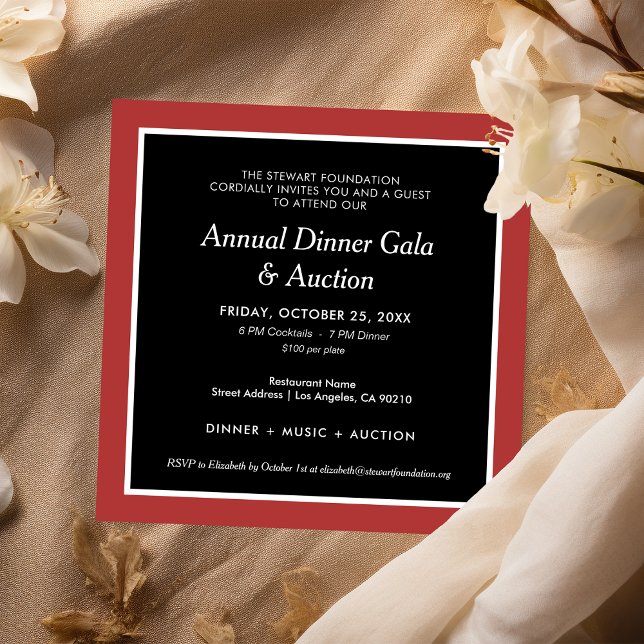 Invitation Dîner de gala d'entreprise Rouge et Noir Élégant (Créateur téléchargé)