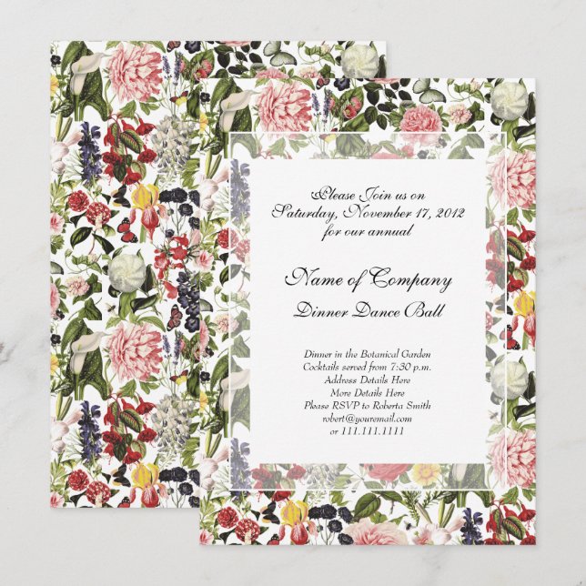 Invitation Dîner de gala élégant de jardin botanique Fleur de (Devant / Derrière)