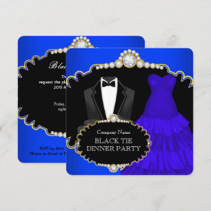 Invitation Dîner de gala en tenue de soirée noire bleue royal