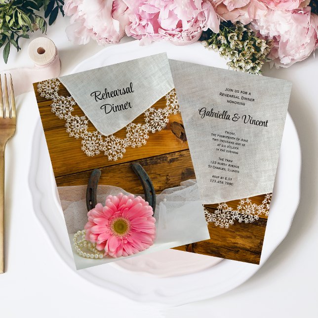 Invitation Dîner de la Daisy rose Pays de la répétition occid (Créateur téléchargé)