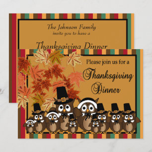 Invitation Dîner de la famille Owl Thanksgiving Turquie