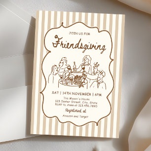 Invitation Dîner de la fête de l'amitié à rayures dessinées à