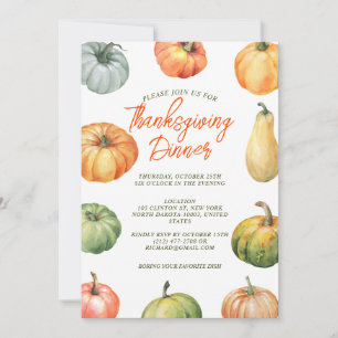Invitation Dîner de la fête de Thanksgiving en aquarelle