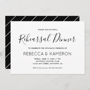 Invitation Dîner de la répétition de mariage noir et blanc