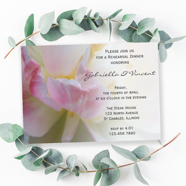 Invitation Dîner de la répétition de mariage rose blanc Tulip (Créateur téléchargé)