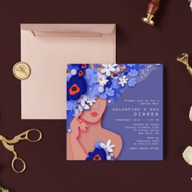 Invitation Dîner de la Saint-Galentin Fille moderne Floral (Créateur téléchargé)