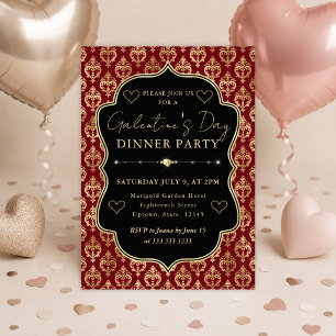 Invitation Dîner de la Saint-Valentin en damassé rouge et or 