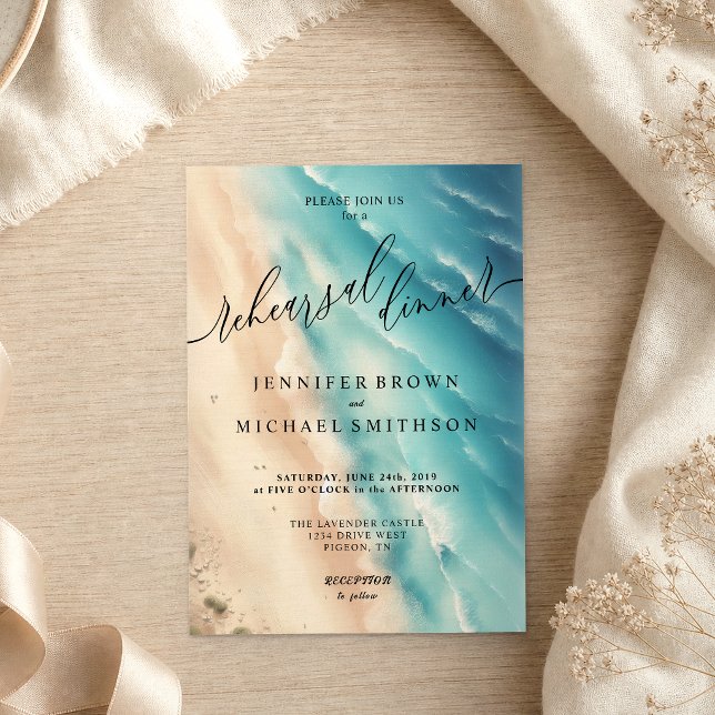 Invitation Dîner de mariage à l'aquarelle d'été à Ocean Beach (Créateur téléchargé)