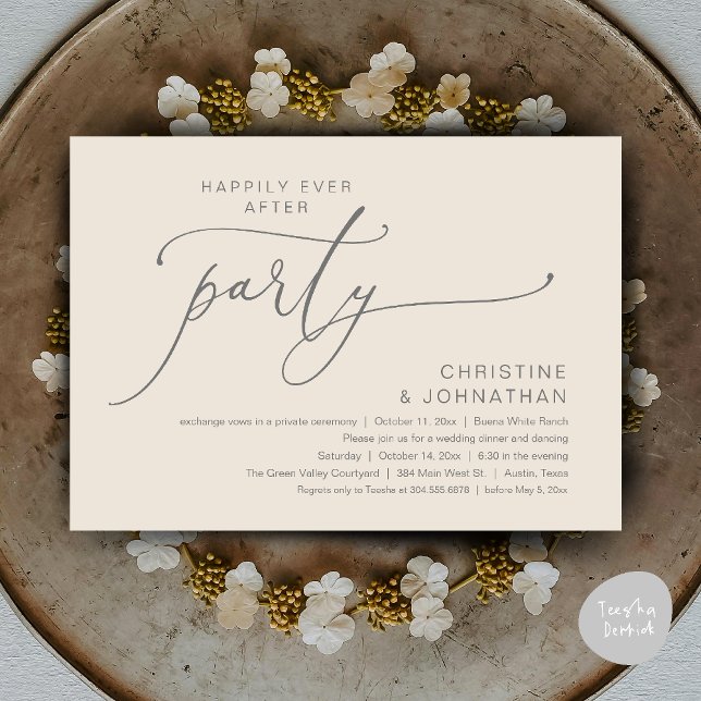 Invitation Dîner de Mariage Dansant Heureux Pour Toujours (Happily Ever After Romantic Wedding Dinner Party Dancing Modern Clean Invites Card PDF Cream Grey)