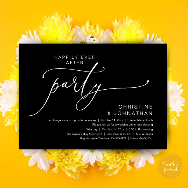 Invitation Dîner de Mariage Dansant pour un Bonheur Éternel (Happily Ever After Romantic Wedding Dinner Party Dancing Modern Clean Invites Card PDF Classy Black)