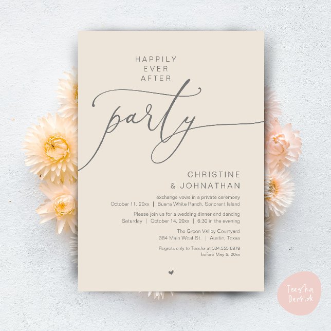 Invitation Dîner de Mariage Dansant Pour un Bonheur Éternel (Happily Ever After Romantic Wedding Dinner Party Dancing Modern Clean Invites Card PDF Cream Grey)
