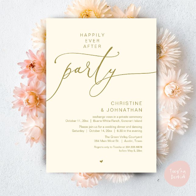 Invitation Dîner de Mariage Dansant Pour un Bonheur Éternel (Happily Ever After Romantic Wedding Dinner Party Dancing Modern Clean Invites Card PDF Yellow Gold)