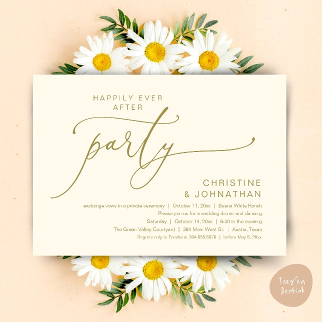 Invitation Dîner de Mariage Dansant Pour un Bonheur Éternel (Happily Ever After Romantic Wedding Dinner Party Dancing Modern Clean Invites Card PDF Yellow Gold)