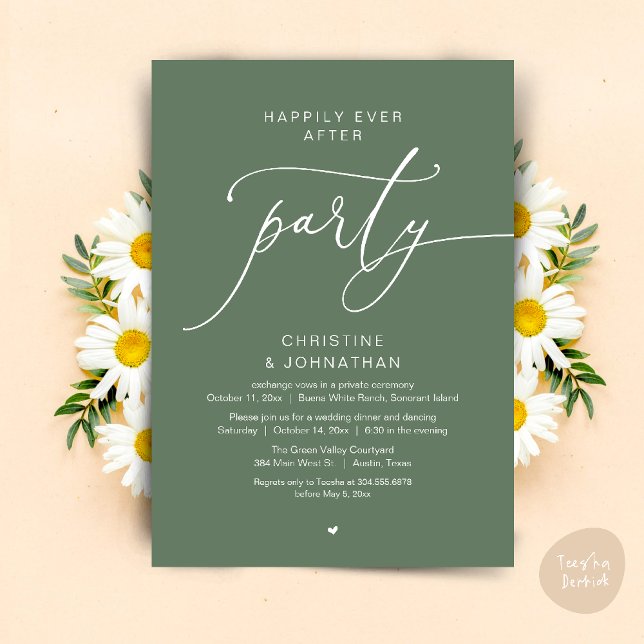 Invitation Dîner de Mariage Dansant pour un Bonheur Éternel (Happily Ever After Romantic Wedding Dinner Party Dancing Modern Clean Invites Card PDF Sage Green)