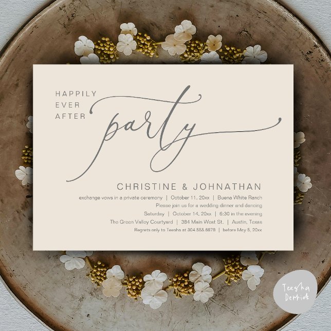 Invitation Dîner de Mariage Dansant Pour un Bonheur Éternel (Happily Ever After Romantic Wedding Dinner Party Dancing Modern Clean Invites Card PDF Cream Grey)