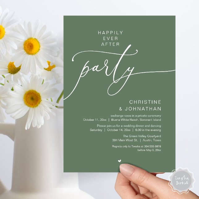 Invitation Dîner de mariage et soirée dansante dans un bonheu (Happily Ever After Romantic Wedding Dinner Party Dancing Modern Clean Invites Card PDF Sage Green)