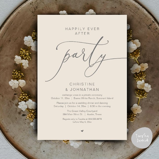 Invitation Dîner de mariage et soirée dansante pour une fin h (Happily Ever After Romantic Wedding Dinner Party Dancing Modern Clean Invites Card PDF Cream Grey)
