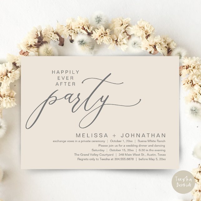 Invitation Dîner de Mariage Intime et Romantique (Romantic Modern Happily Ever After Party Elopement Dinner Invitation Card PDF in Classy Cream Grey)