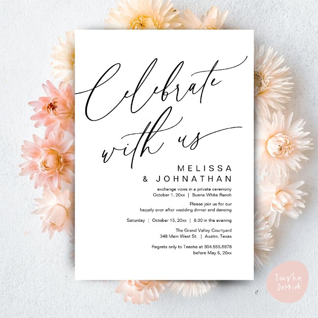Invitation Dîner de Mariage Romantique, Célébrez avec nous (Romantic Wedding Dinner Party, Celebrate with us Lunch Brunch Modern Invites Card  PDF White Black)