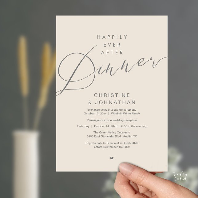 Invitation Dîner de mariage romantique moderne et heureux pou (Modern Romantic Wedding Happily Ever After reception Dinner Invitation card in Cream Grey)