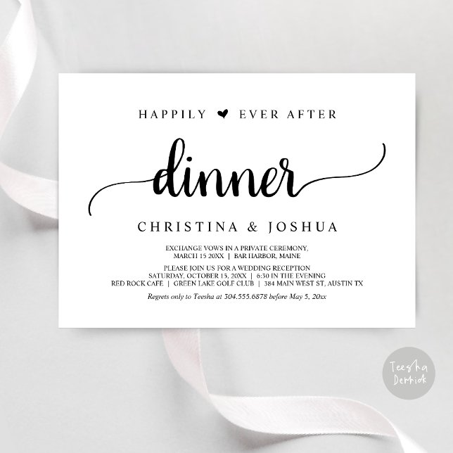 Invitation Dîner de mariage rustique et fuite heureuse pour t (Happily Ever After Dinner Invitation Card, Modern Elopement Rustic Script, PDF, Black and White)