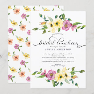 Invitation Dîner de mariée à l'aquarelle jaune et violet