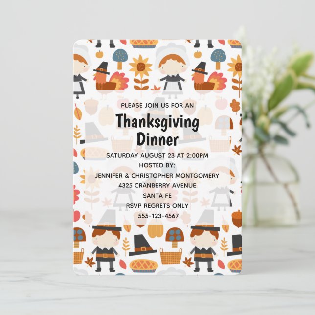 Invitation Dîner de modèle de récolte de pèlerins de Thanksgi (Debout devant)