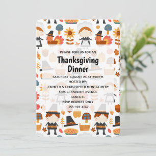 Invitation Dîner de modèle de récolte de pèlerins de Thanksgi