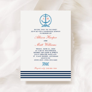 Invitation Dîner de Nautical Navy Blue Red Wedding Rehearsal