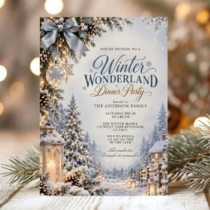 Invitation Dîner de Noël au Pays des Merveilles d'Hiver Bleu