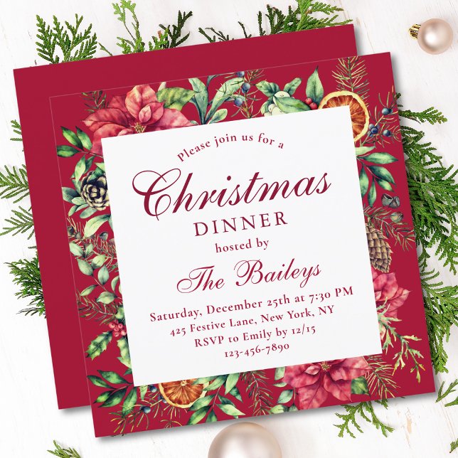 Invitation Dîner de Noël au Poinsettia Rouge (Créateur téléchargé)