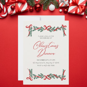 Invitation Dîner de Noël beige et rouge