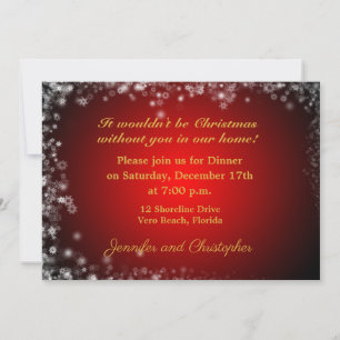 Invitation Dîner de Noël blanc et rouge élégant