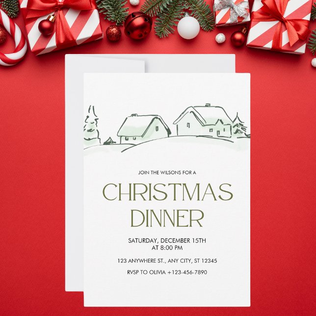 Invitation Dîner de Noël blanc et vert simple (Créateur téléchargé)