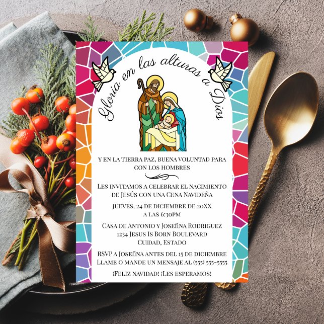 Invitation Dîner de Noël chrétien Gloire à Dieu espagnol (Créateur téléchargé)