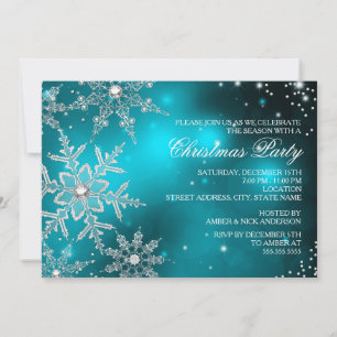 Invitation Dîner de Noël Crystal Snowflake turquoise