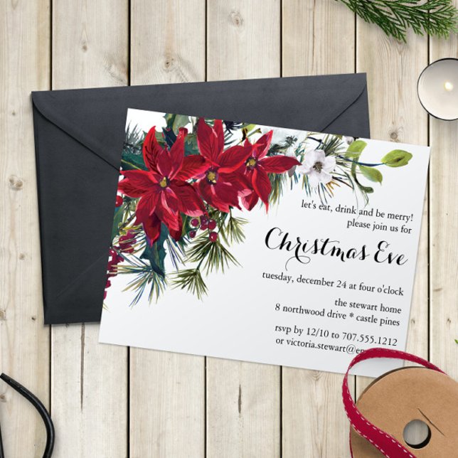 Invitation Dîner de Noël de la veille de Noël à l'aquarelle P (Créateur téléchargé)