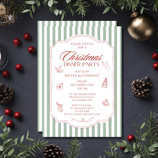 Invitation Dîner de Noël d'entreprise Rouge Vert Sauge (Créateur téléchargé)