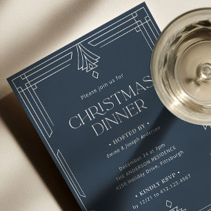 Invitation Dîner de Noël élégant Vacances Bleu Nuit