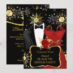 Invitation Dîner de Noël en tenue de soirée noire pour entrep