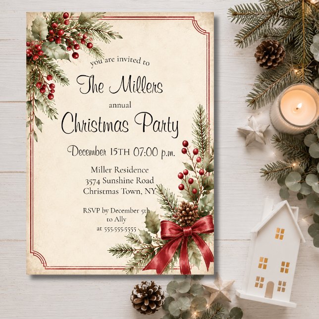 Invitation Dîner de Noël festif modifiable (Créateur téléchargé)