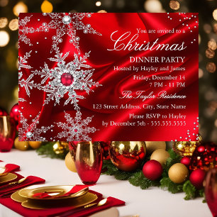 Invitation Dîner de Noël Fête de la Saint-Sylvestre Perle Rou