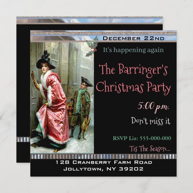 Invitation Dîner de Noël fête victorienne (Devant / Derrière)