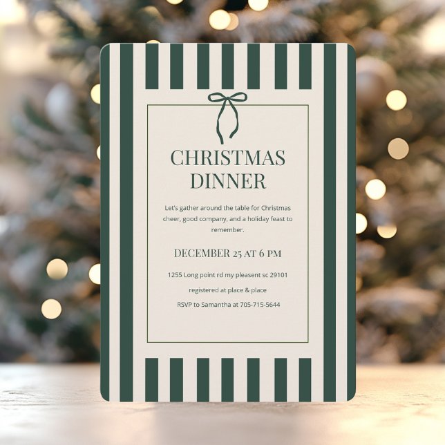 Invitation Dîner de Noël Green Stripe (Créateur téléchargé)