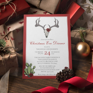 Invitation Dîner de Noël occidental Ramure de renne & Cactus