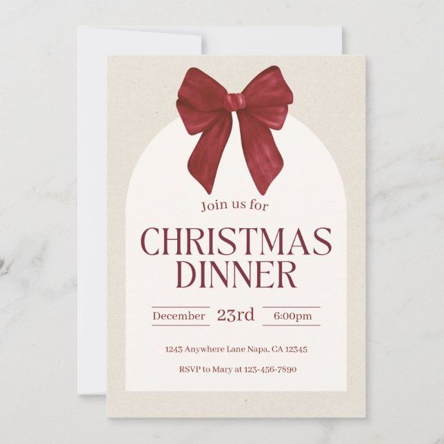 Invitation Dîner de Noël personnalisable Élégantes Fêtes (Devant)